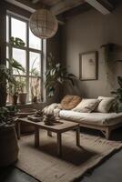 habitación diseñado en wabi sabi estilo, creado con generativo ai foto