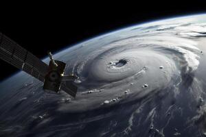 Satellite over hurricane, created with photo