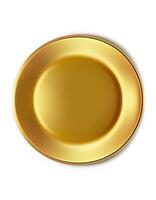 plano laico ver a dorado plato en blanco fondo, creado con generativo ai foto