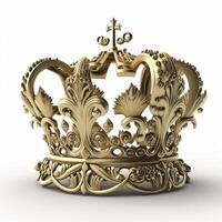 Royal gold crown on white background, created with generative AI photo