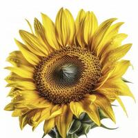 Sunflower head on white background, created with photo