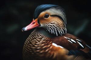 Mandarin duck closeup, created with photo