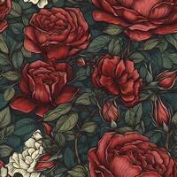 Beautiful red roses flower seamless pattern, created with photo