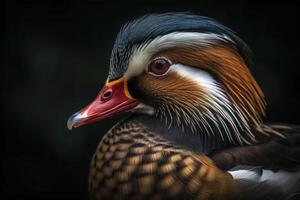 Mandarin duck closeup, created with photo