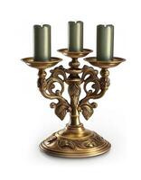 Antique brass candlestick on white background, created with photo