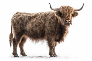 Highland cow on white background, created with photo