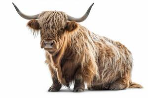 Highland cow on white background, created with photo