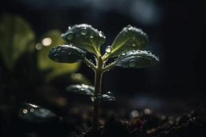 Young plant with water drops, created with photo