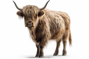 Highland cow on white background, created with photo