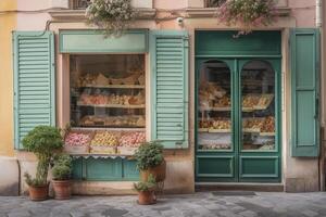 Pastelería frente vista, creado con generativo ai foto