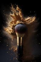 Powerful yellowdust explosion on soft makeup brush, created with photo