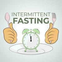 Intermittent Fasting isolated vector art with clock and hands waiting to eat