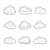 clima icono, nubes vector manojo, cielo nubes clipart, negro y blanco nubes eps, dibujos animados nubes manojo, línea Arte caramelo nubes gráficos vector, contorno lluvia nubes vector silueta