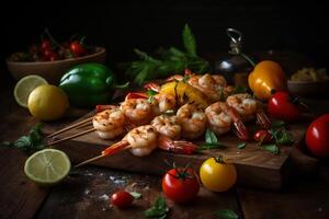 Skewered shrimp and vegetable kabobs, photo