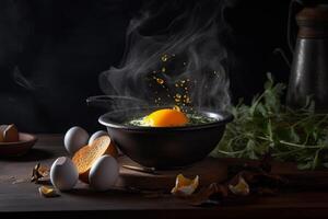 An image of an egg cooking, photo