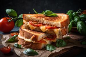 Grilled Cheese Sandwich with Tomato and Basil, photo