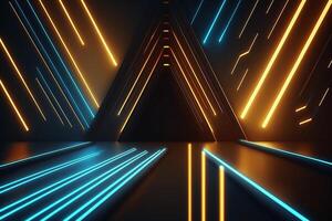 A sci-fi background with a dark and futuristic atmosphere and neon lights, photo