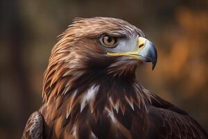 Portrait of an eagle in front of a beautifully blurry background, photo