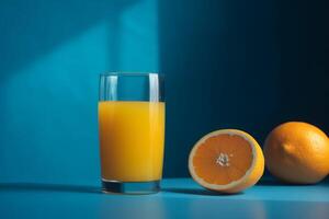 un vaso de naranja jugo siguiente a un naranja, generativo ai foto