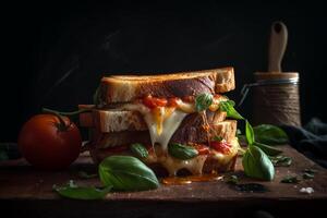 Grilled Cheese Sandwich with Tomato and Basil, photo