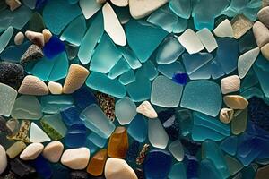 A detailed shot of a collection of multicolored pebbles, photo