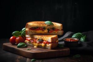 Grilled Cheese Sandwich with Tomato and Basil, photo