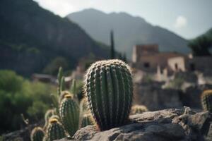 Cactus in front of a beautiful place, photo
