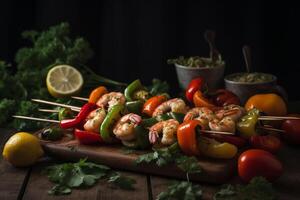 Skewered shrimp and vegetable kabobs, photo