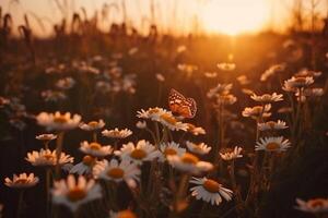 A butterfly sitting on a flower in a field, photo