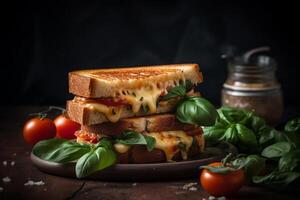 Grilled Cheese Sandwich with Tomato and Basil, photo