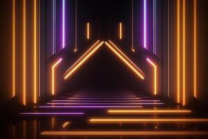 A dark background with neon lights that create a futuristic and sci-fi mood, photo