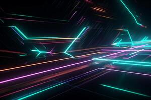 A dark futuristic background with neon lights for a sci-fi effect, photo