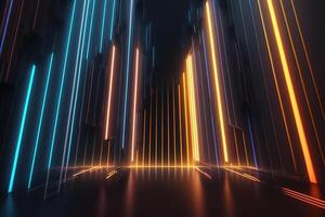 A futuristic and sci-fi background with a dark tone and neon lights, photo