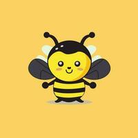 un dibujos animados personaje con un amarillo fondo, un abeja con un negro y amarillo rostro. vector