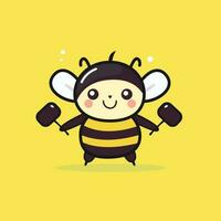 A cute bee with a black top and a yellow background. vector