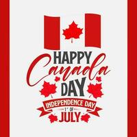 Happy Canada Day greeting card background - red Happy Canada Day typography design, Canada maple leaf, July 1st greeting card vector illustration