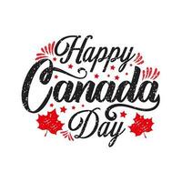 Happy Canada Day Holiday Invitation Design. Red Leaf Isolated on a white background. Greeting card with hand drawn calligraphy lettering.  Concept of Happy Canada Day. vector