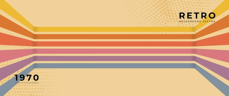 Abstract retro 70s background vector. Colorful vintage 1970 stylish wallpaper with lines, stripes, circle, dot shapes. Illustration design suitable for poster, banner, decorative, wall art.