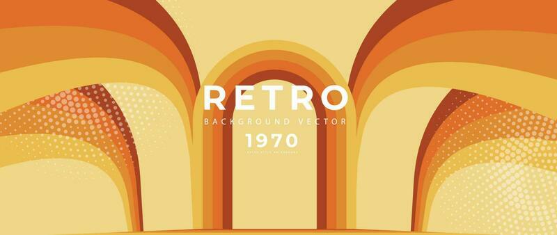 Abstract retro 70s background vector. Colorful vintage 1970 stylish wallpaper with lines, stripes, curve, circle shapes. Illustration design suitable for poster, banner, decorative, wall art.