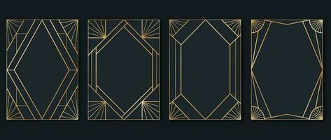 Luxury geometric pattern cover template. Set of art deco poster design with golden line, ornament, shapes, borders. Elegant graphic design perfect for banner, background, wallpaper, invitation. vector