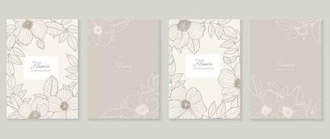 Minimal floral vector background cover. Plant hand drawn with copy space for text and line art flower and leaf branch in pastel colors. Botanical design suitable for banner, cover, invitation.