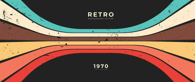 Abstract retro 70s background vector. Colorful vintage 1970 grunge stylish wallpaper with lines, stripes, curve shapes. Illustration design suitable for poster, banner, decorative, wall art.