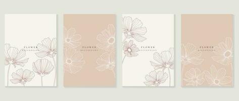 Minimal floral vector background cover. Plant hand drawn with copy space for text and line art poppy flowers in pastel colors. Botanical design suitable for banner, cover, invitation.