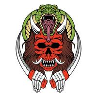 Illustration of Japanese Hannya Mask with Snake vector