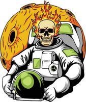 ilustración de un astronauta cráneo en espacio vector