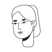 Blonde young girl with ponytail monochrome flat linear character head. Pretty woman smiling. Editable outline hand drawn human face icon. 2D cartoon spot vector avatar illustration for animation