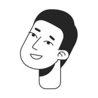 Happy man with happy curious face monochrome flat linear character head. Excited asian man. Editable outline hand drawn human face icon. 2D cartoon spot vector avatar illustration for animation