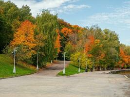 Bifurcation of the road. Autumn embankment of the Moscow river. The Sparrow hills. photo