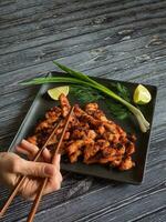 Indian food. Spicy Chicken fry with basmati rice. South India dish. photo