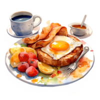 petit déjeuner nourriture assiette aquarelle clipart ai généré png